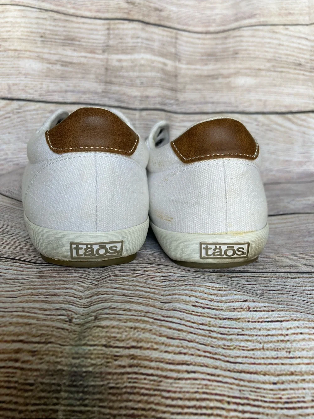 Taos Footwear Women’s White Canvas Sneakers with Brown Accents
